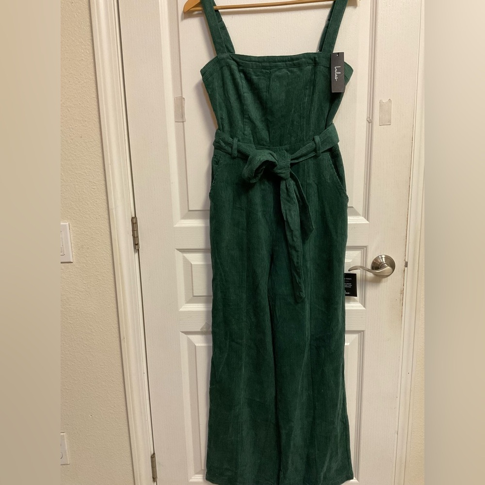 Lulus Green Corduroy Wide-Leg Jumpsuit NWT Women’s Small Belted - Picture 5 of 14
